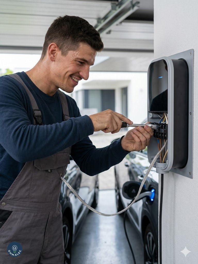 Raccordement d'une borne de recharge murale dans un garage